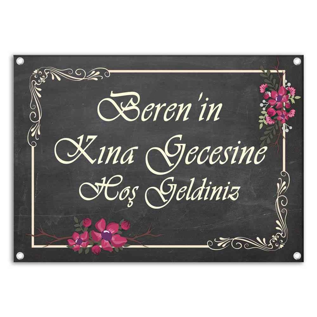 Kına Temalı Afiş Gold Çerçeve Çiçek Vintage 