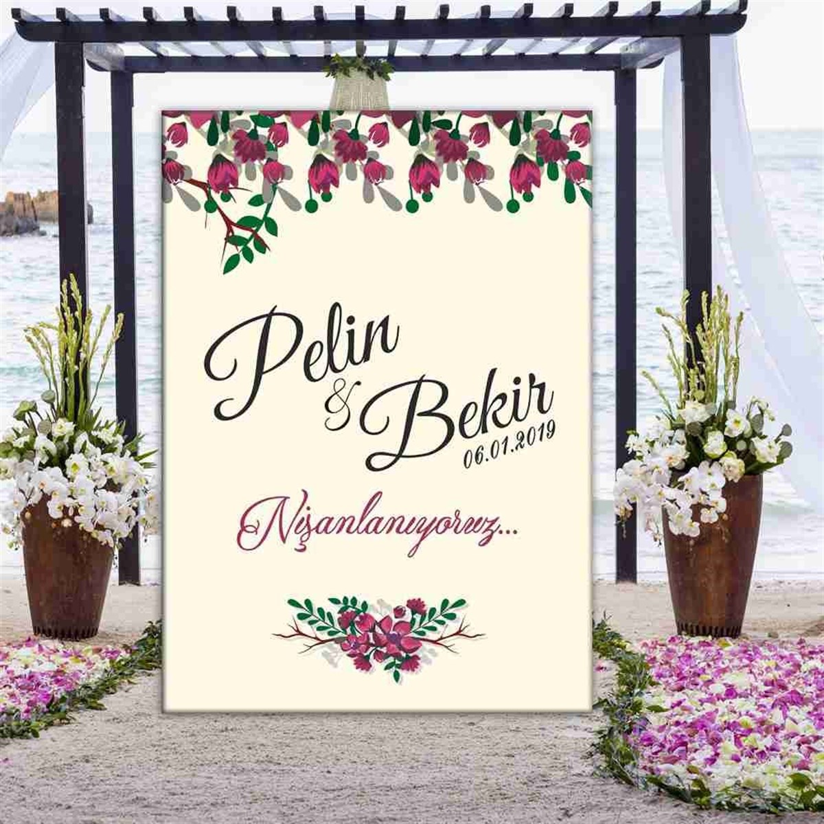 Kırık Beyaz Nişan Kapı Süsü Pano  