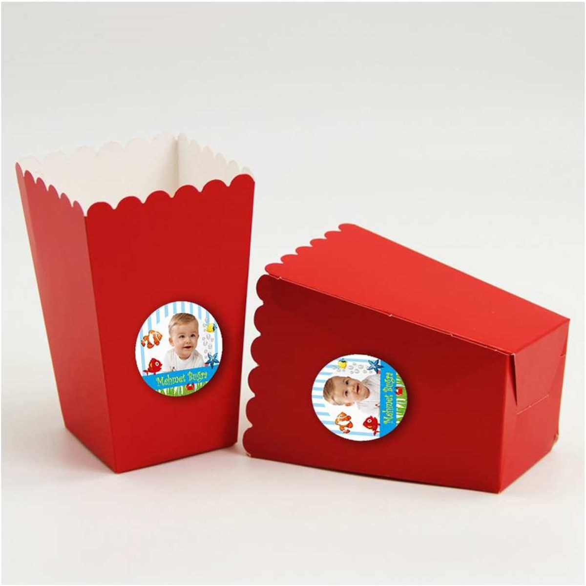 Kırmızı Balık Etiketli Popcorn Kutusu 10 Adet  