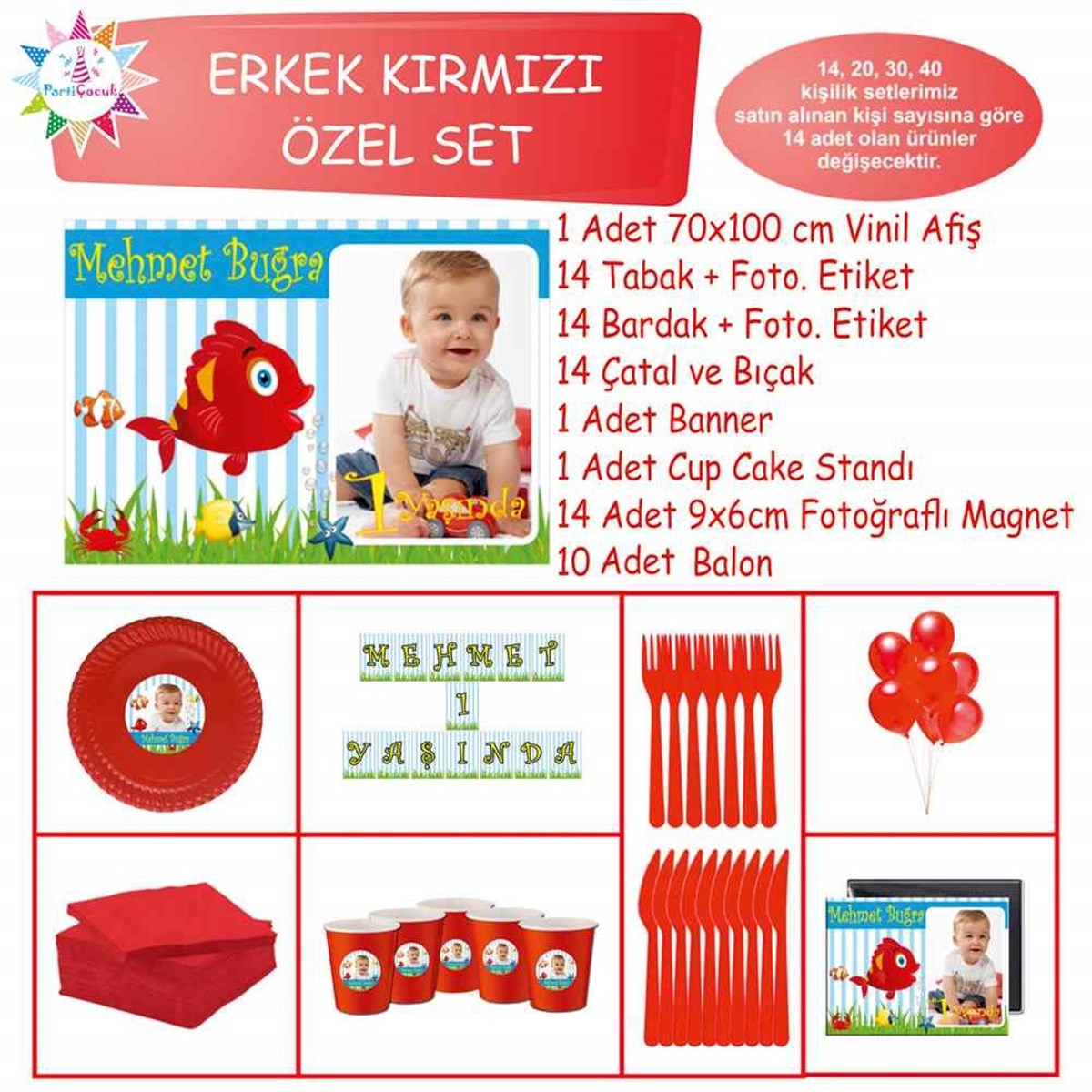 Kırmızı Balık Konsept Doğum Günü Özel Set 