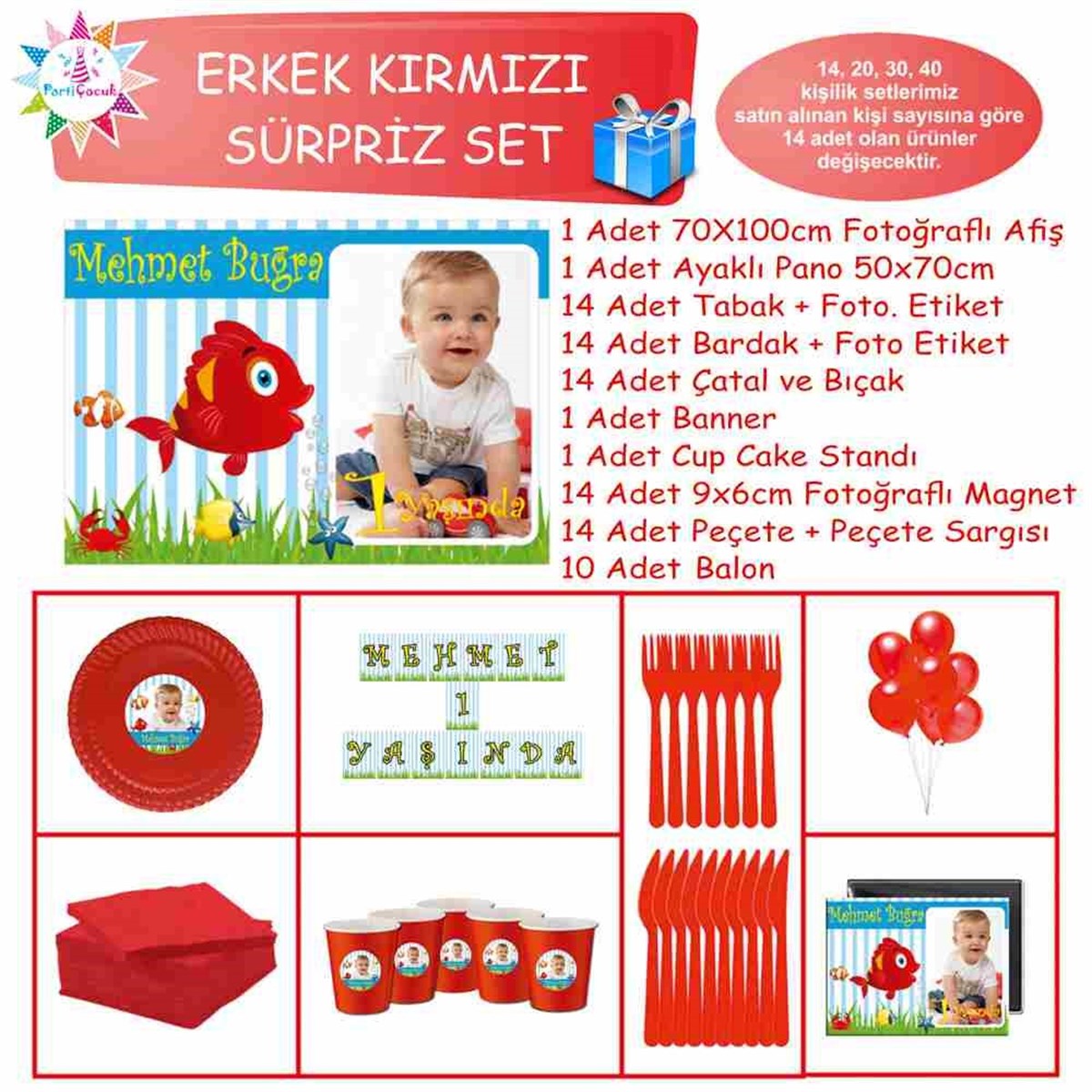 Kırmızı Balık Konsept Doğum Günü Süpriz Set 