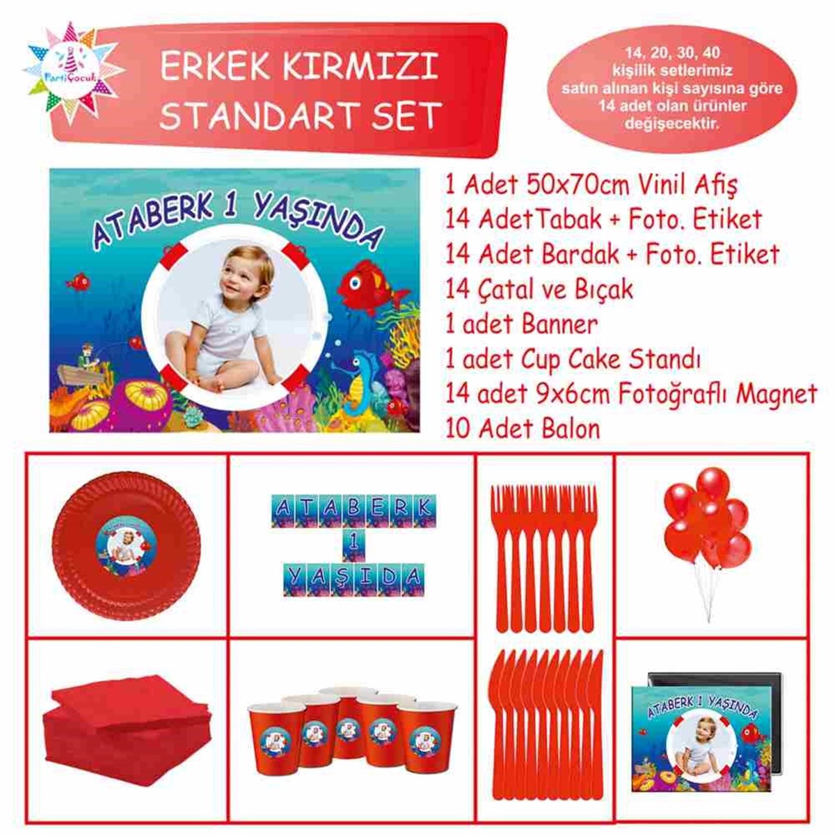 Kırmızı Balık Konsepti Parti Malzemleri Standart Set 