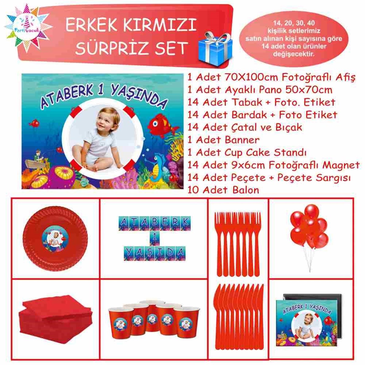 Kırmızı Balık Konsepti Parti Malzemleri Süpriz Set 