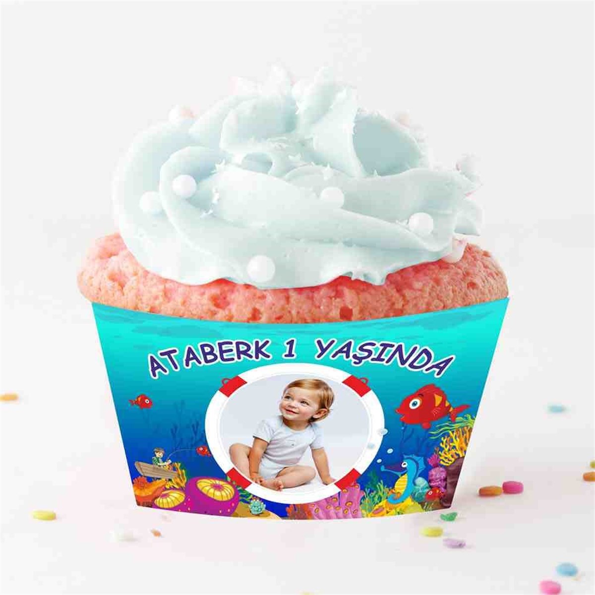 Kırmızı Balık Temalı Cupcake Sargısı 