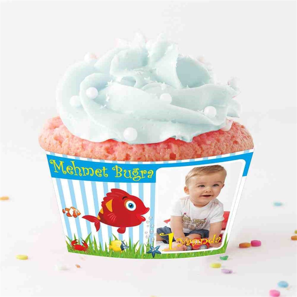 Kırmızı Balık Temalı Cupcake Sargısı 