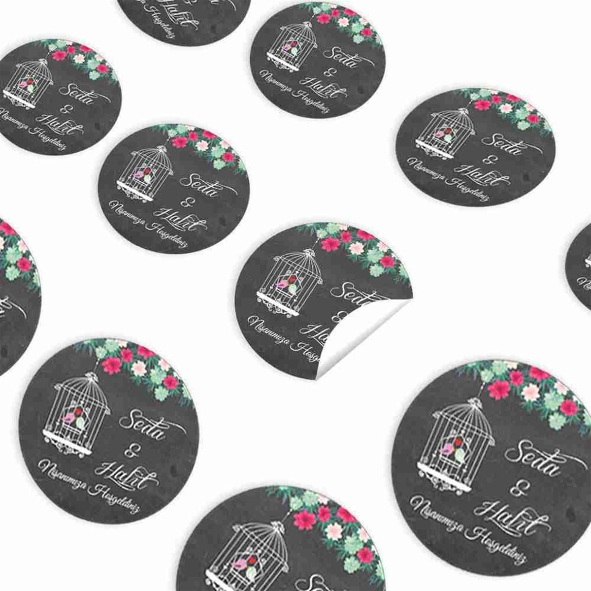 Kırmızı Gül Nişan Konsept Sticker 30 Adet 