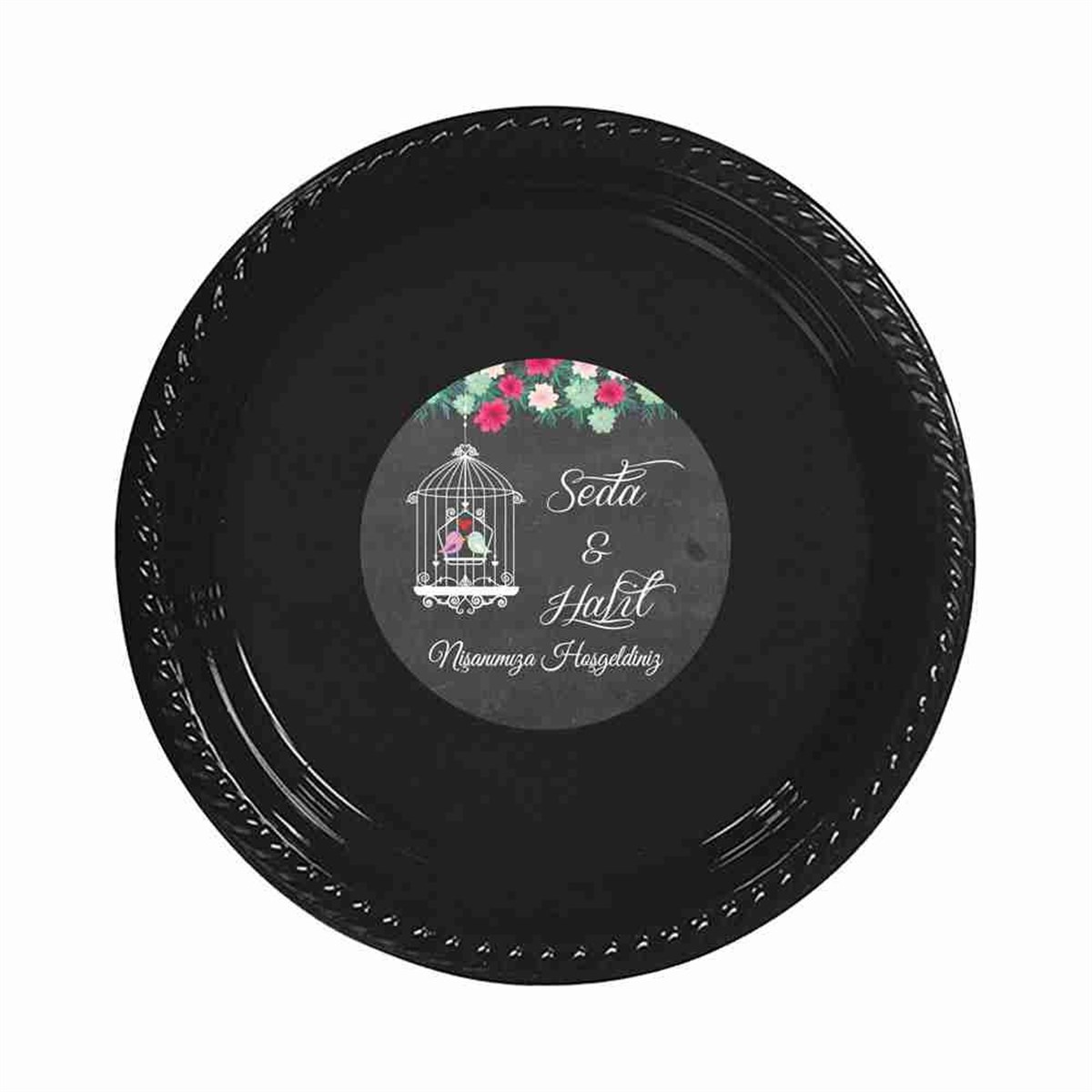 Kırmızı Gül Nişan Konsept Stickerlı Tabak 
