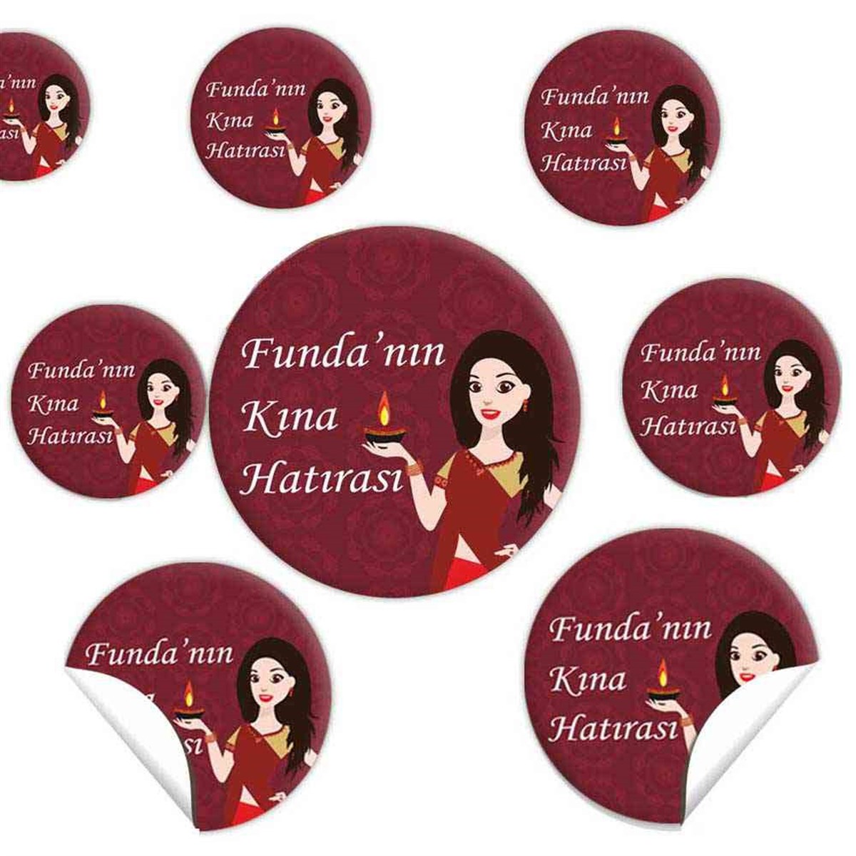 Kırmızı Kına İsme Özel Sticker 30 Adet 