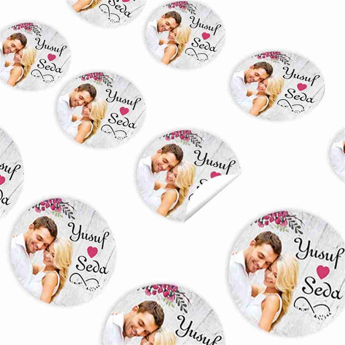 Kırmızı Nişan İsme Özel Sticker 30 Adet 