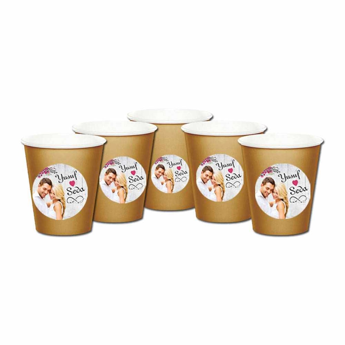 Kırmızı Nişan İsme Özel Stickerlı Bardak 5 Adet 