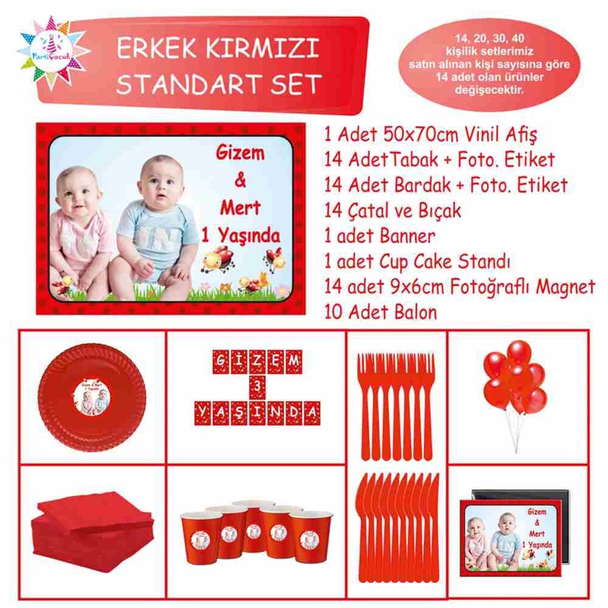 Kırmızı Puantiyeli Konsept Standart Set 