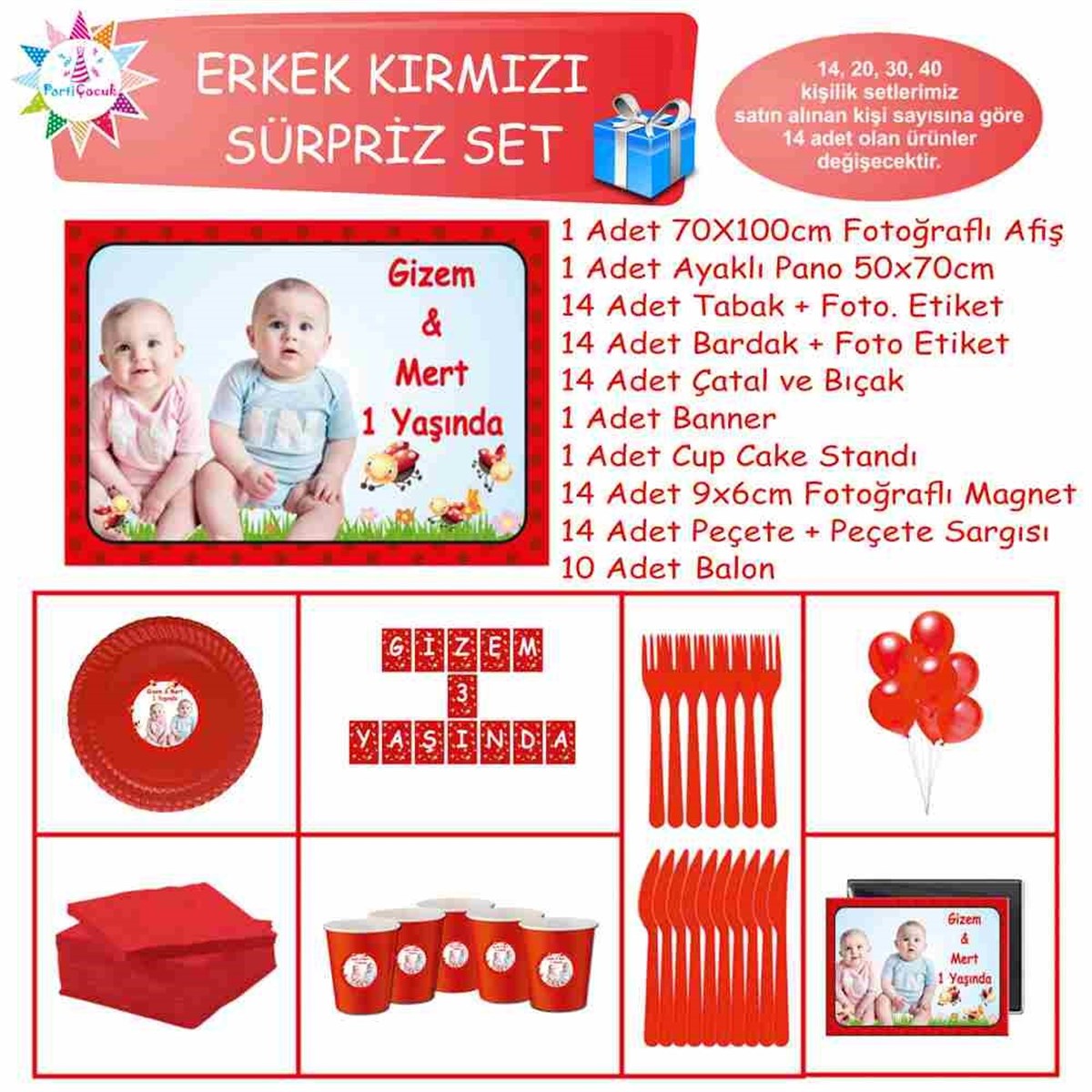 Kırmızı Puantiyeli Konsept Süpriz Set 