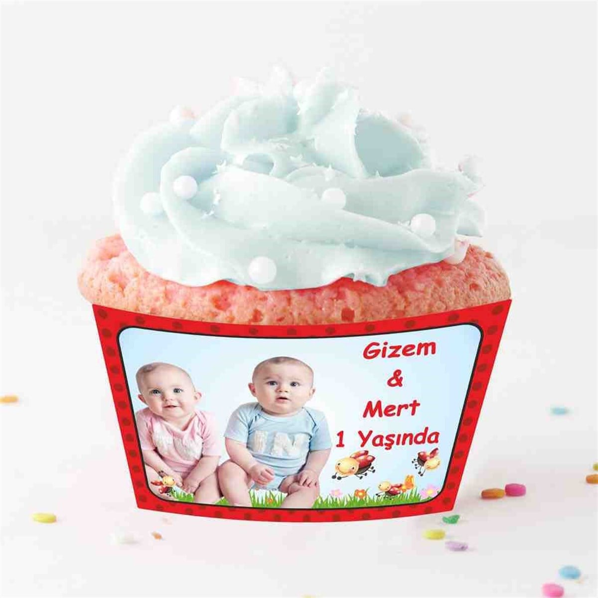 Kırmızı Puantiyeli Temalı Cupcake Sargısı 