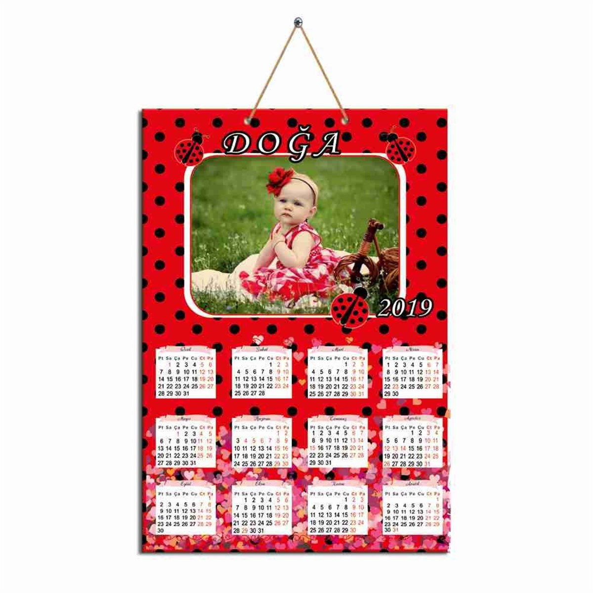 Kırmızı Puantiyeli Uğur Böceği Karton Takvim  
