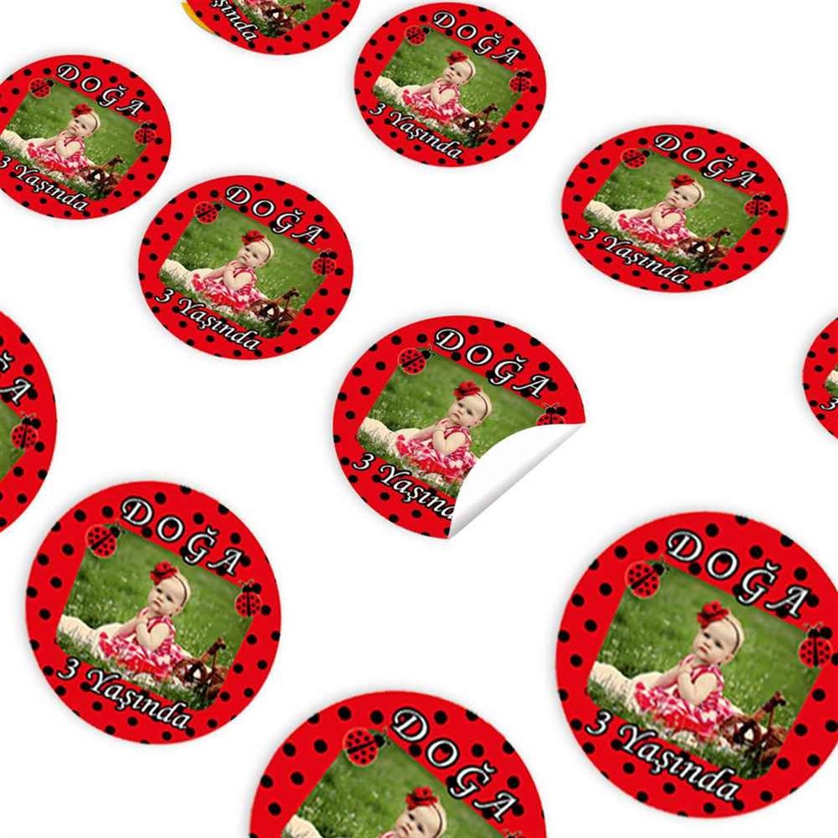 Kırmızı Puantiyeli Uğur Böceği Konsept Sticker 30 Adet 