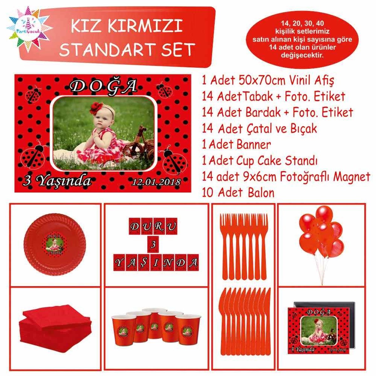 Kırmızı Puantiyeli Uğur Böceği Konsept Standart Set  