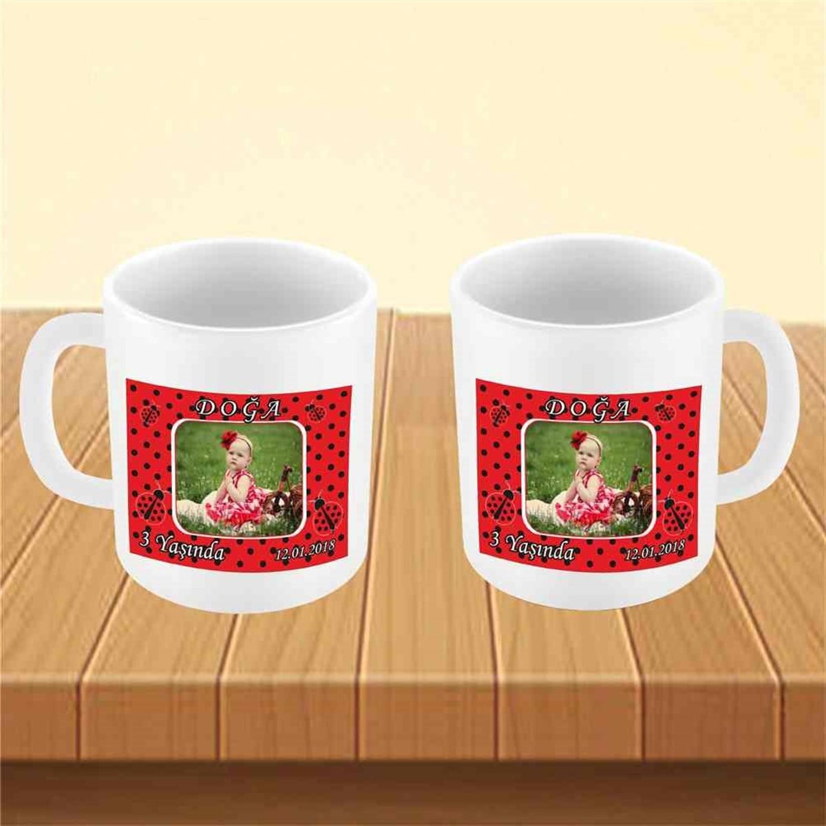 Kırmızı Puantiyeli Uğur Böceği Konsept Kupa Bardak Mug  