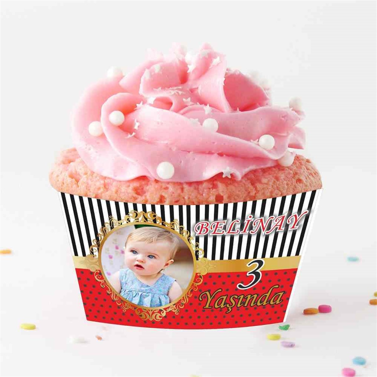 Kırmızılı Gold Cupcake Sargısı 