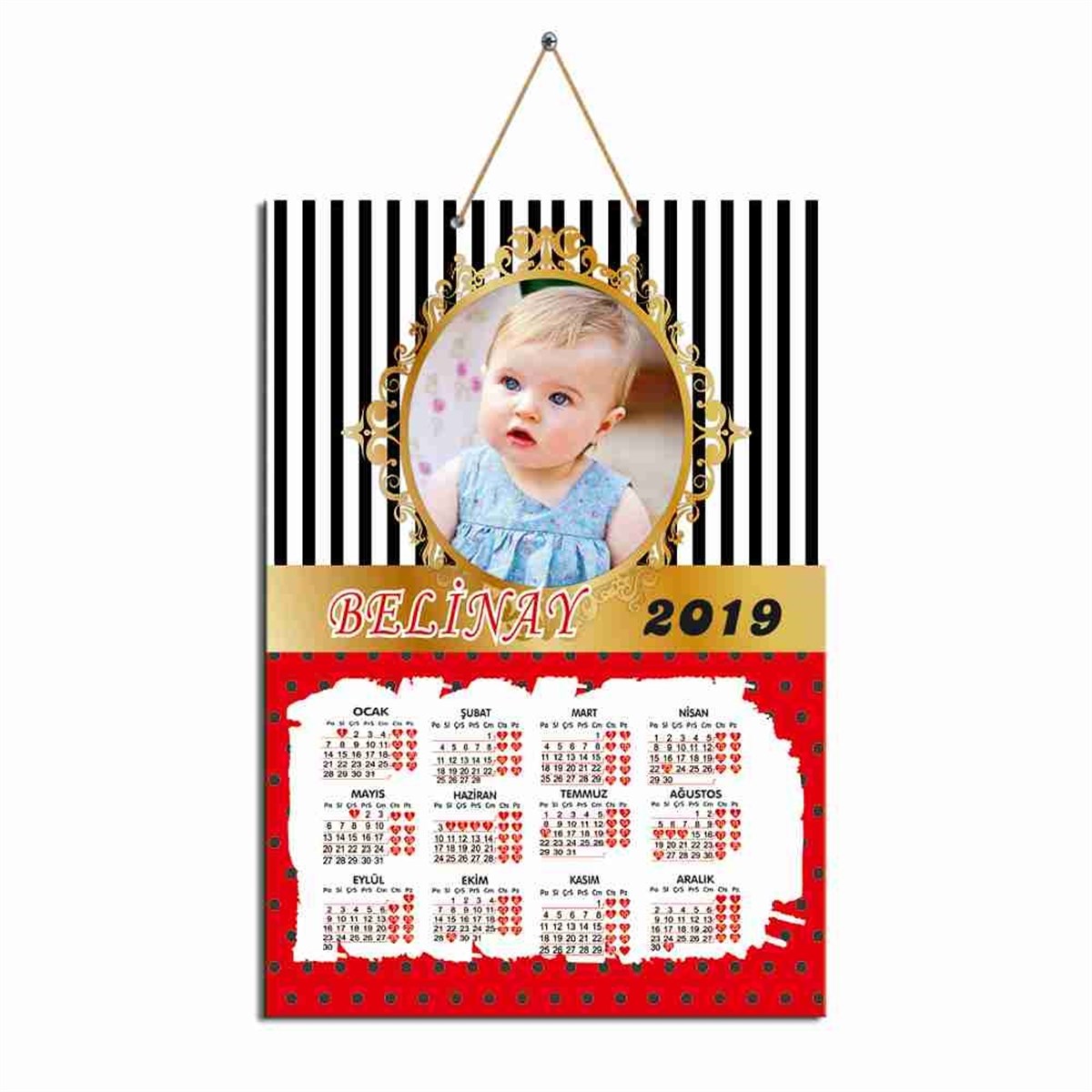 Kırmızılı Gold Karton Takvim 