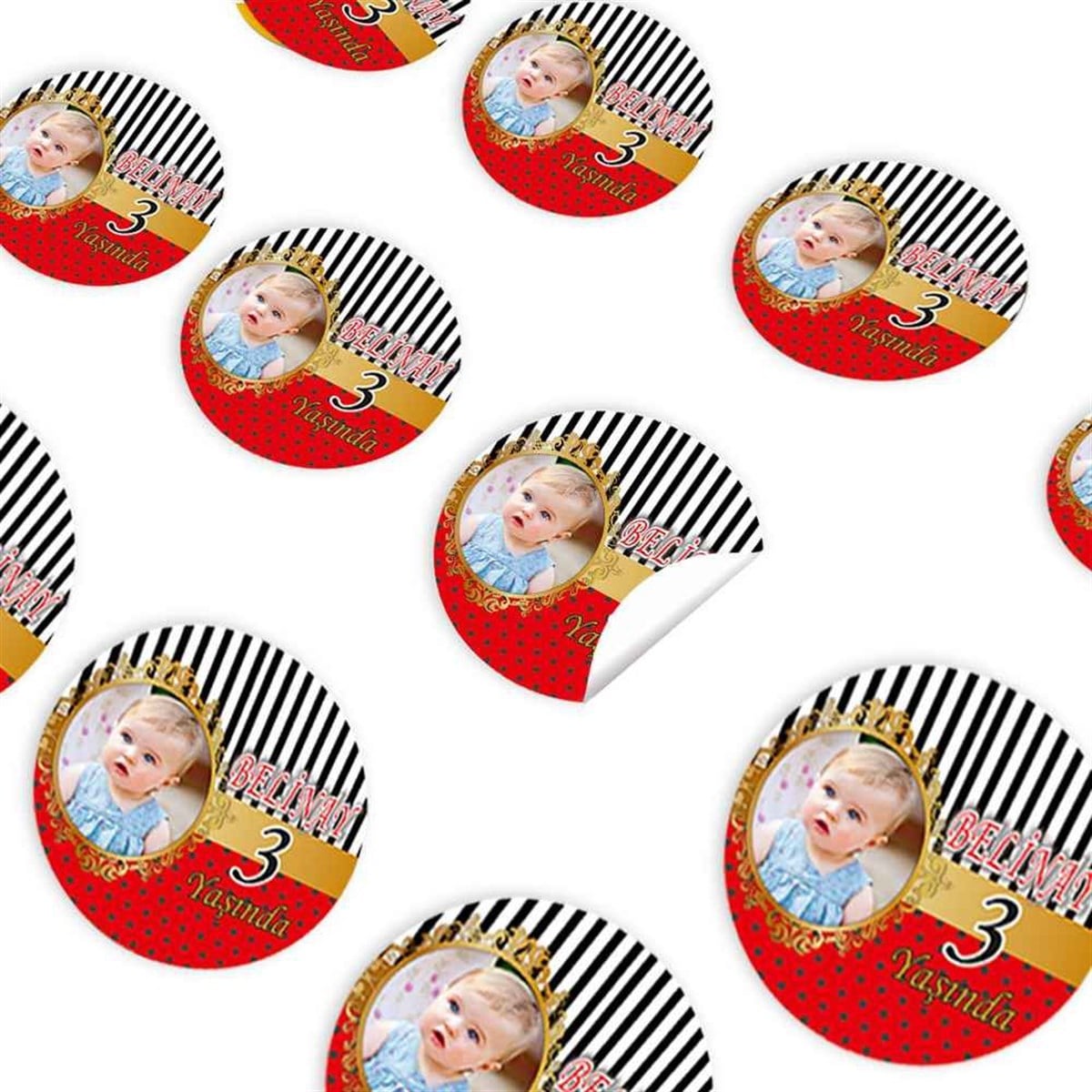 Kırmızılı Gold Konsept Sticker 30 Adet 