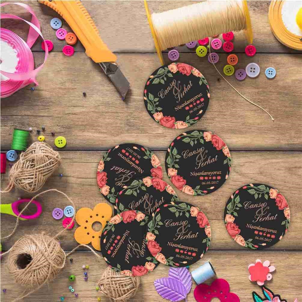 Kişiye Özel Baskılı Nişan Karton Etiket 30 Adet 