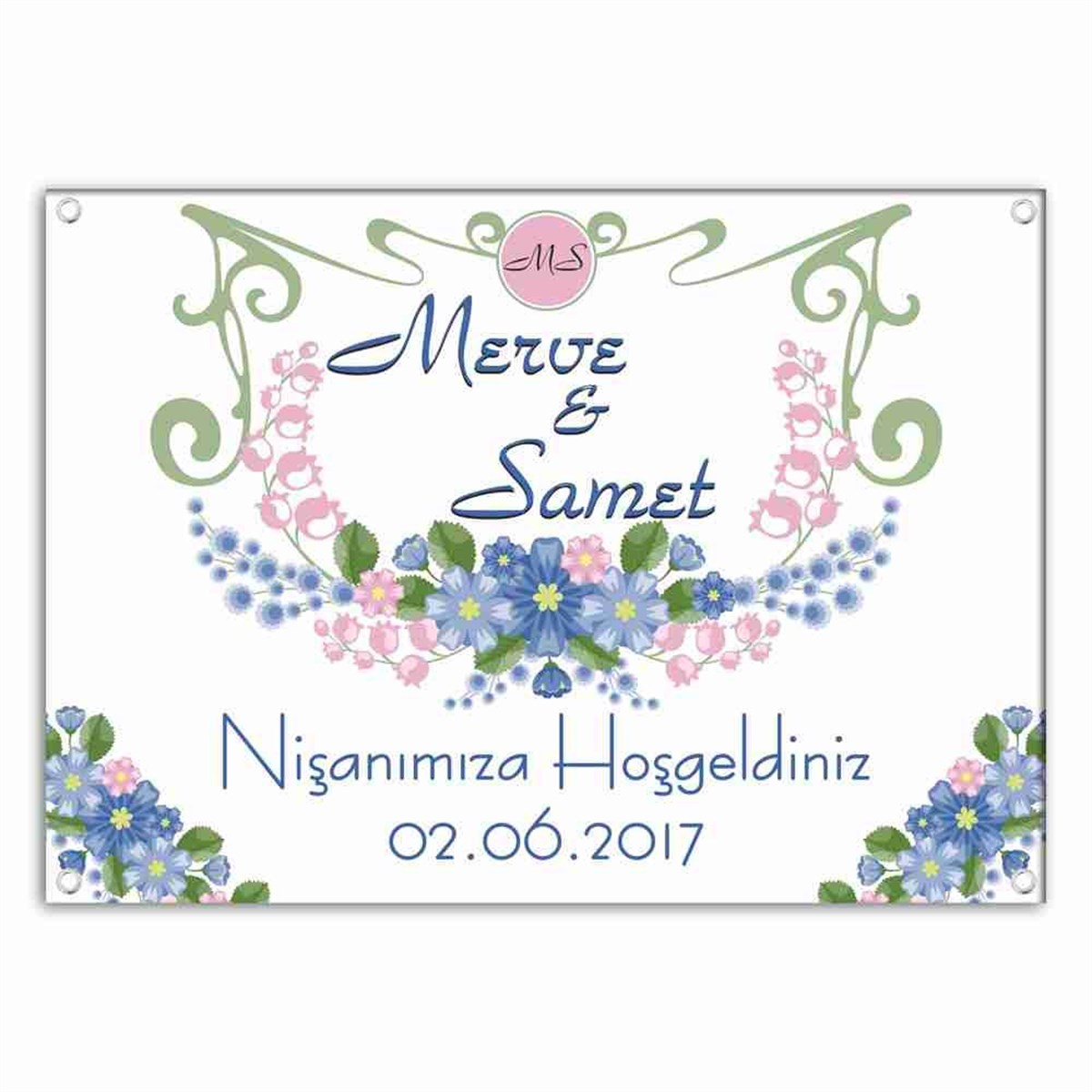 Kişiye Özel Nişan Çiçekli Poster 