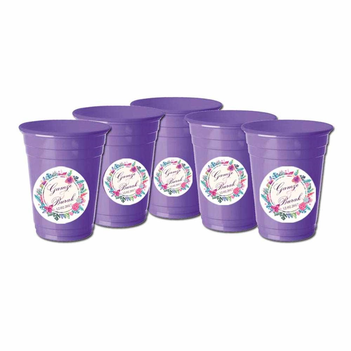 Kişiye Özel Nişan Stickerlı Bardak 5 Adet 