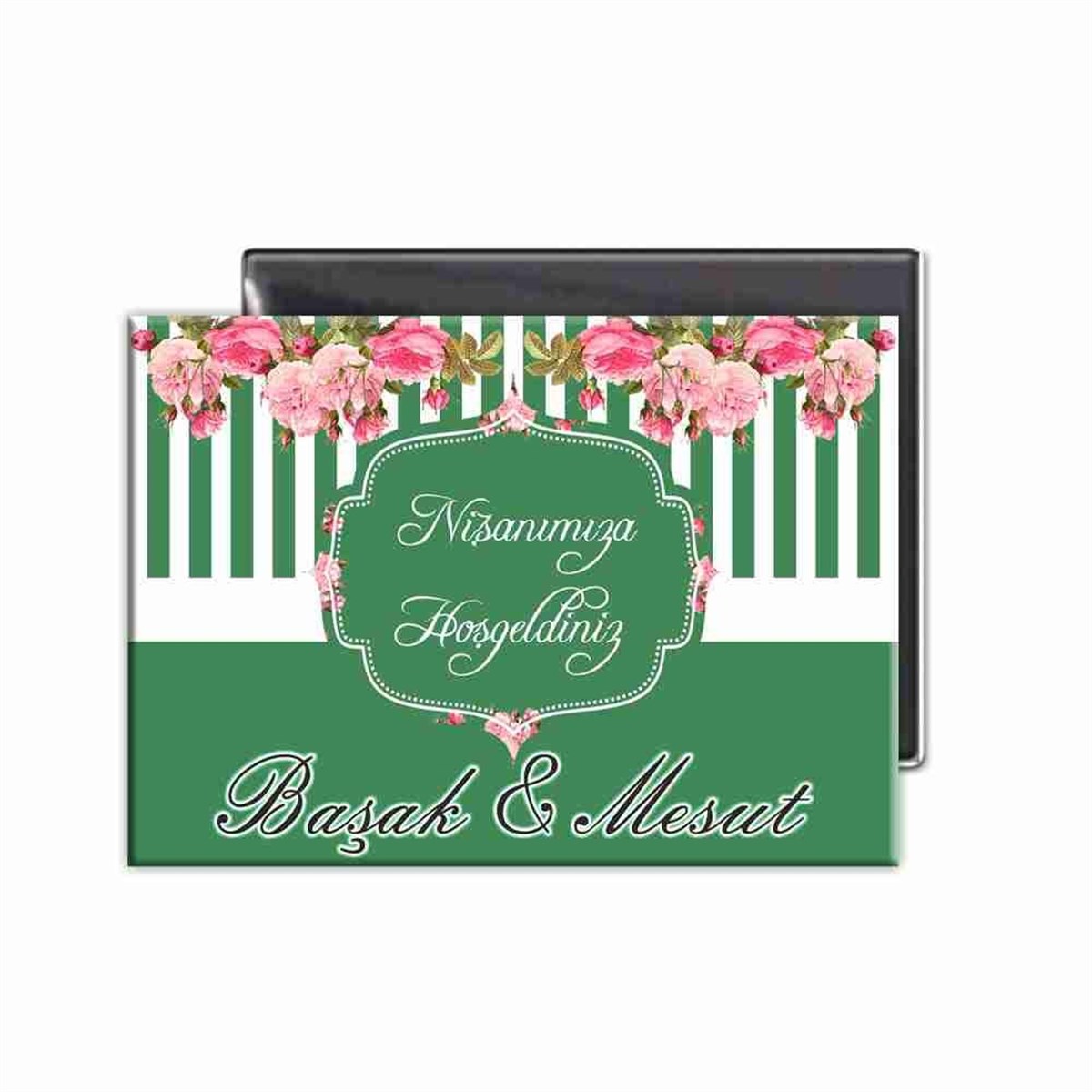 Kişiye Özel Yeşil Renk Nişan Hediyelik Magnet 