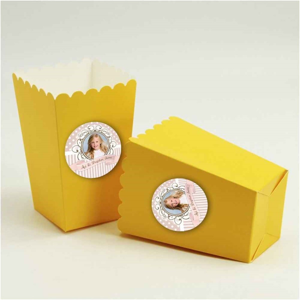 Kişiye Pembe Karnaval Konsept Etiketli Popcorn Kutusu 10 Adet 