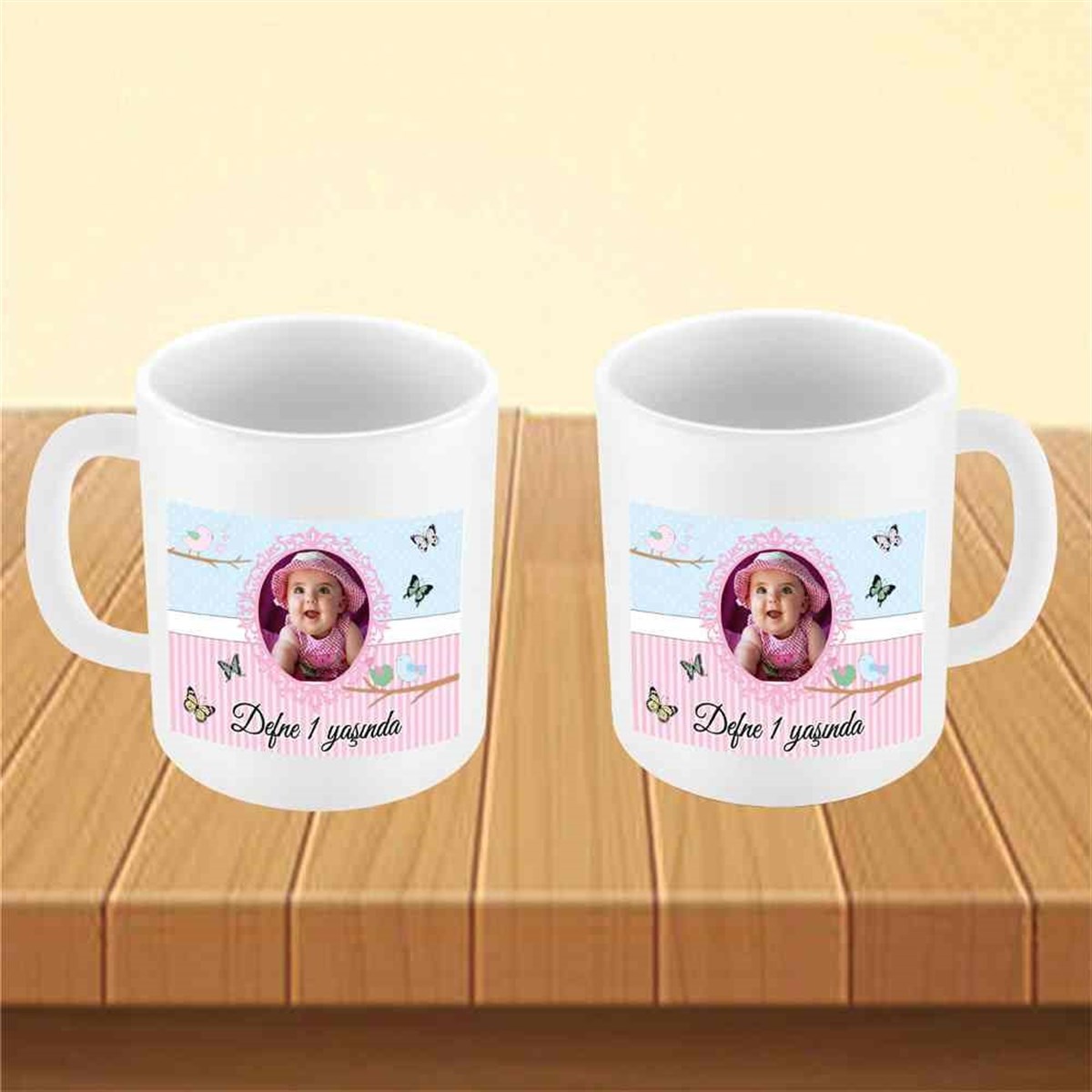 Kız Çocuğu Kelebek Kuşlu Konsept Kupa Bardak Mug  