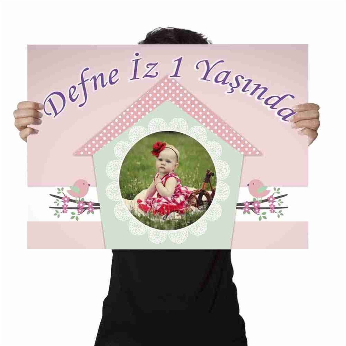 Kız Çocuğu Kuşlu Pembe Doğum Günü Afişi 