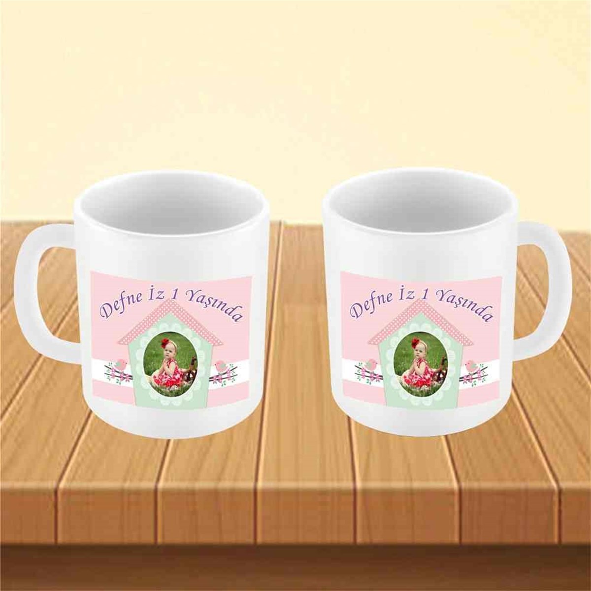 Kız Çocuğu Kuşlu Pembe Konsept Kupa Bardak Mug  