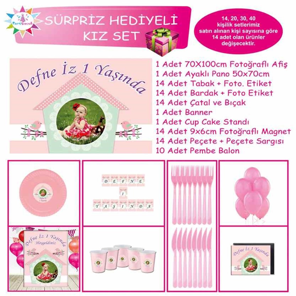 Kız Çocuğu Kuşlu Pembe Konsept Sürpriz Set 