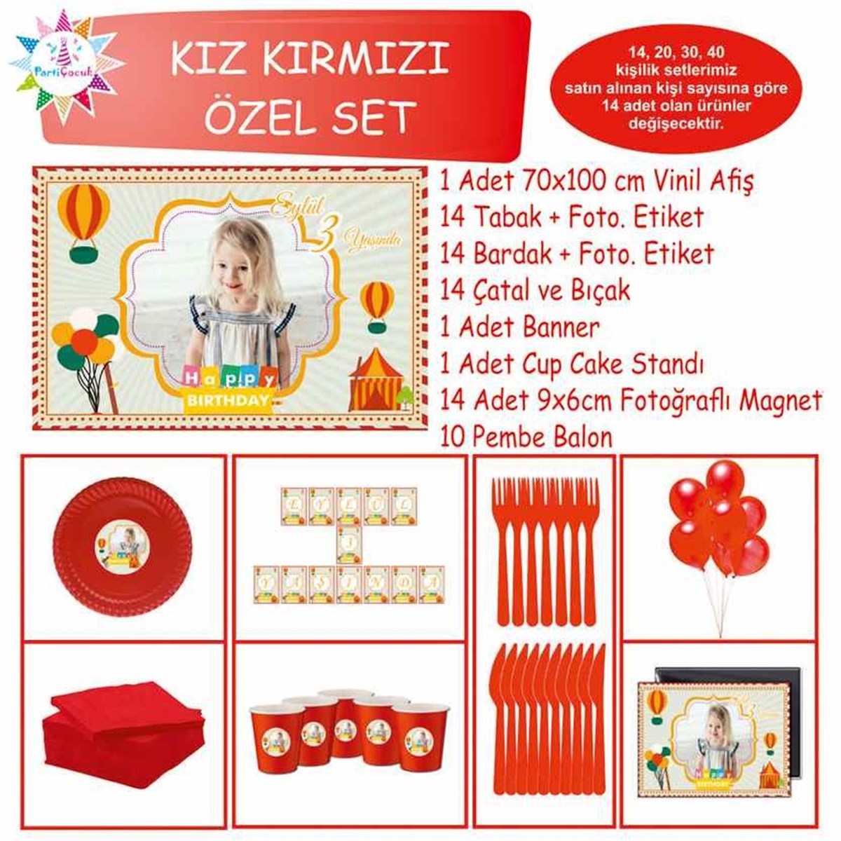 Kız Çocuğu Parti Malzemeleri Seti Özel Set 