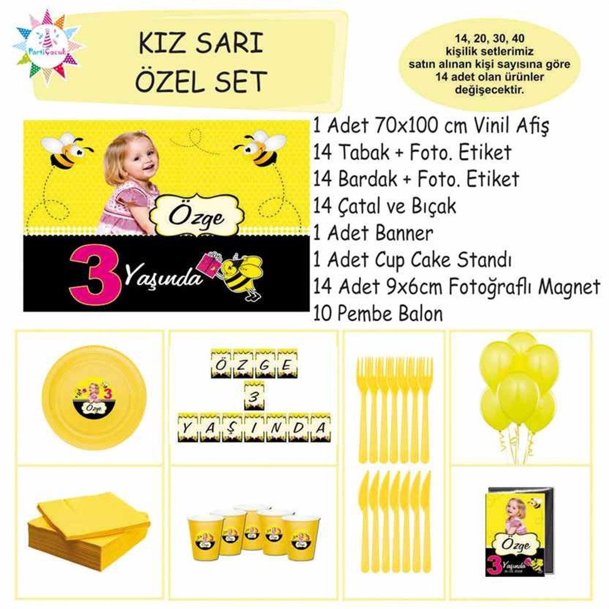 Kız Çocuğu Parti Malzemeleri Seti Özel Set 