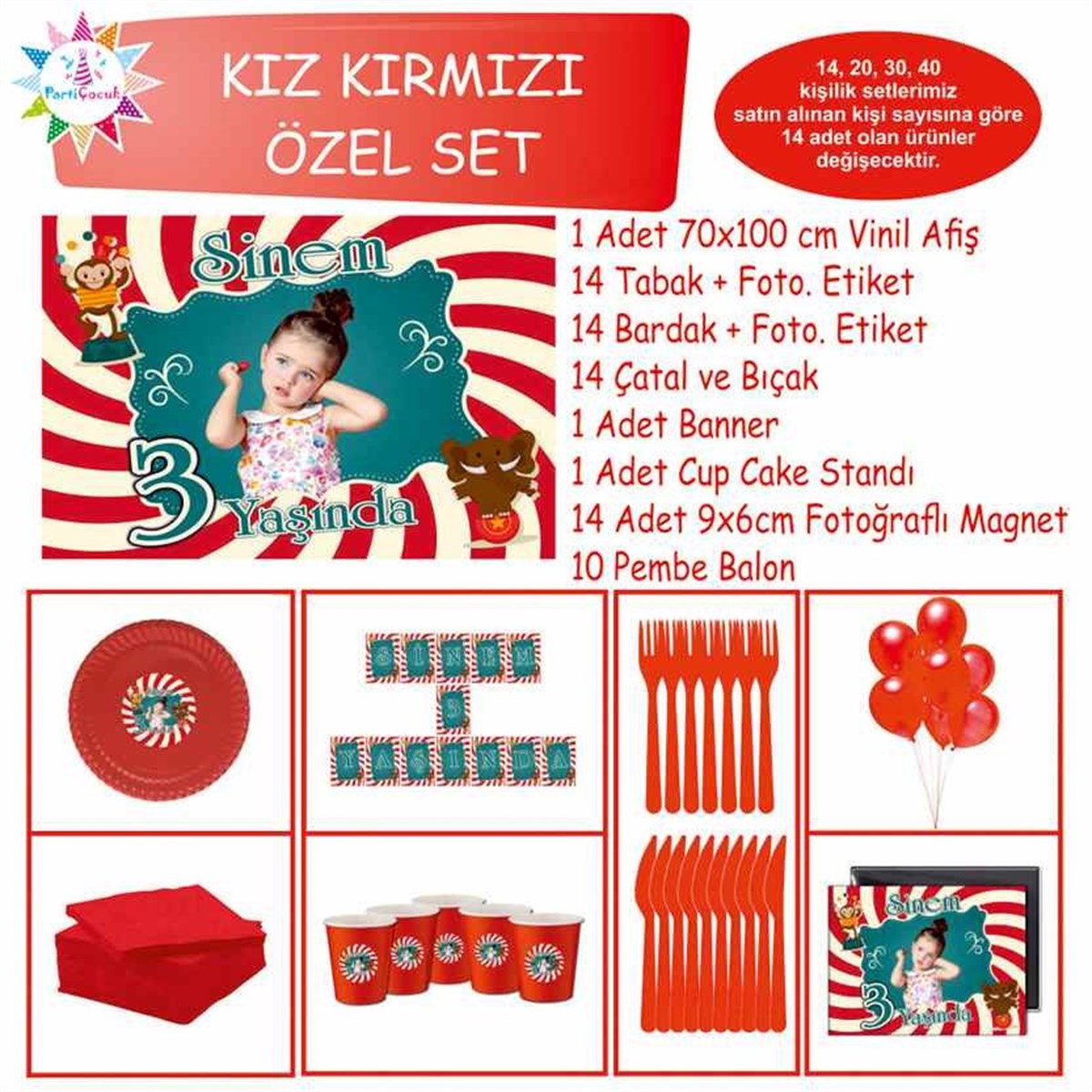 Kız Çocuğu Parti Malzemeleri Seti Özel Set 