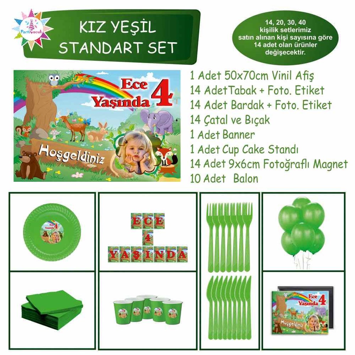 Kız Çocuğu Parti Malzemeleri Seti Standart Set 