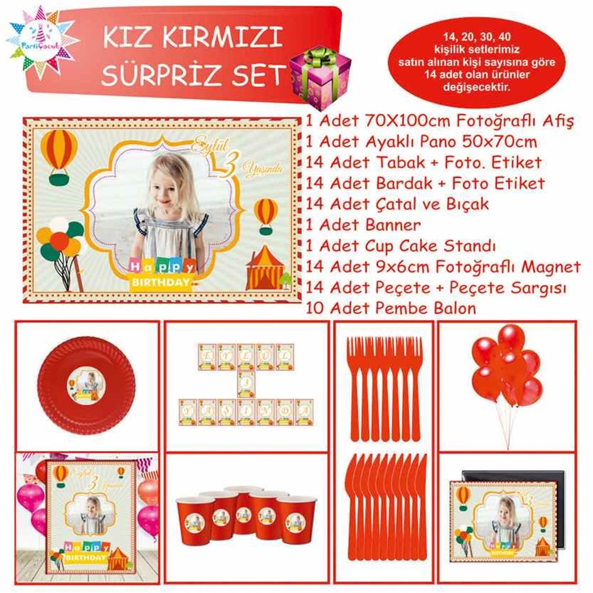 Kız Çocuğu Parti Malzemeleri Seti Sürpriz Set 