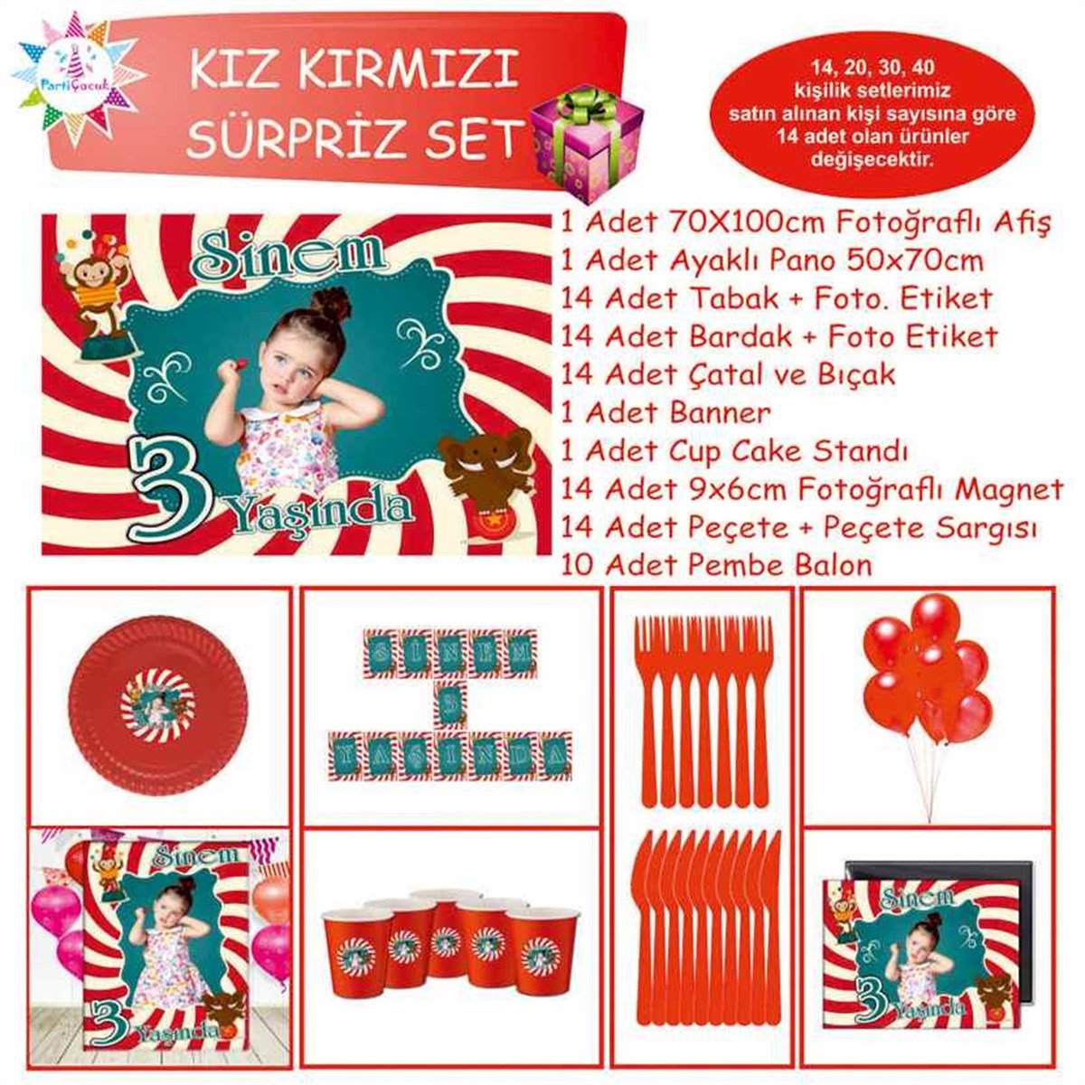 Kız Çocuğu Parti Malzemeleri Seti Sürpriz Set 