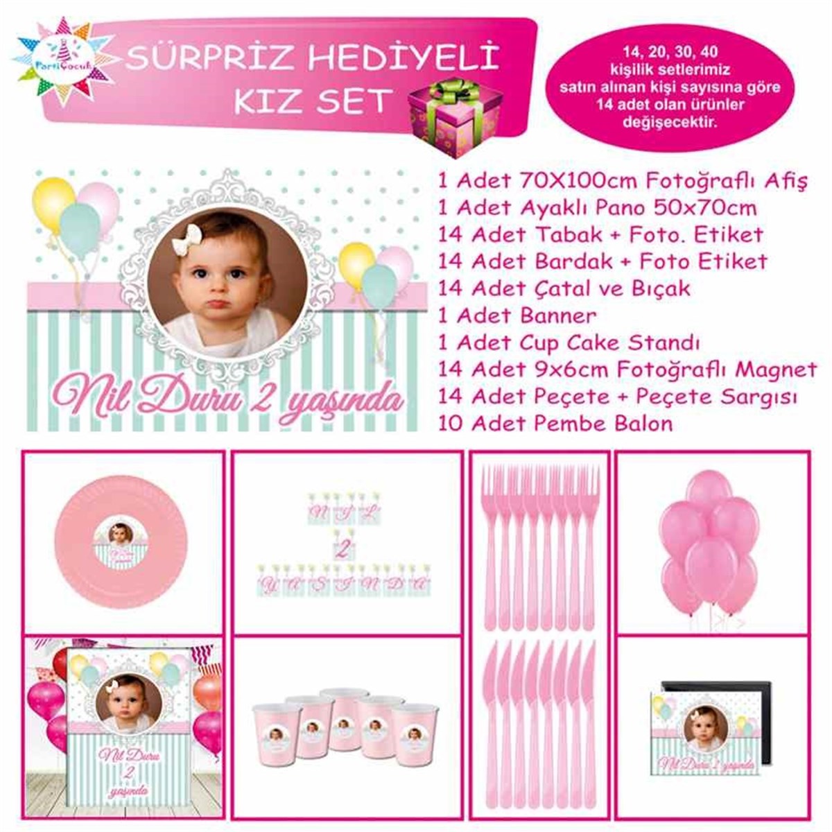Kız Çocuğu Parti Temalı Soft Balon Konsept Sürpriz Set 