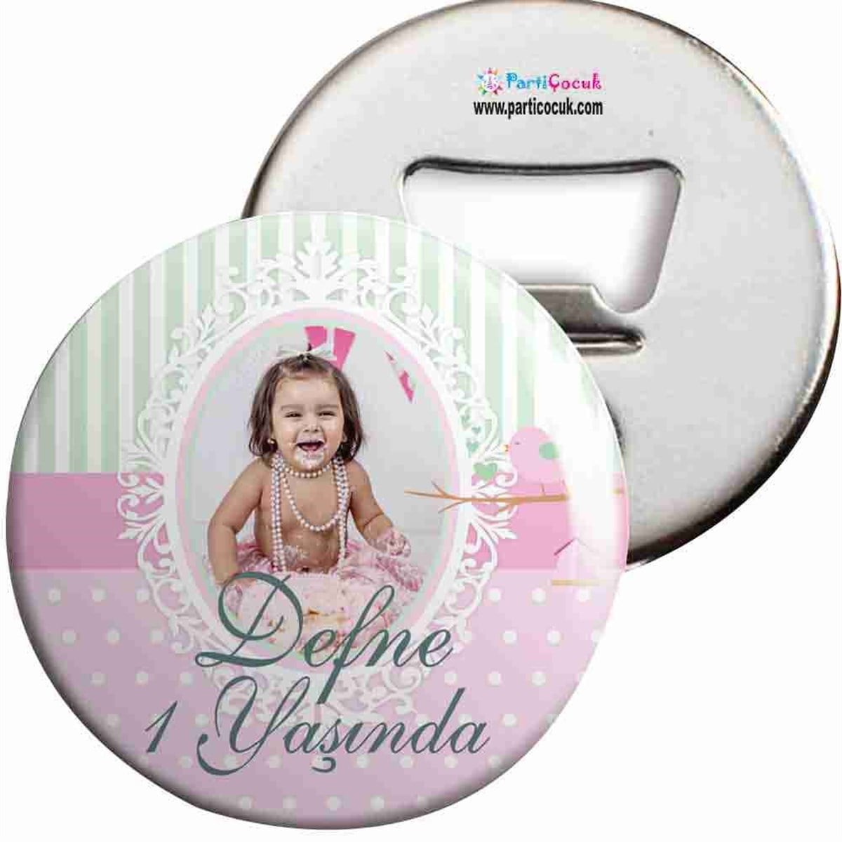 Kız Çocuğu Pembe Kuşlu Doğum Günü Açacaklı Magnet  
