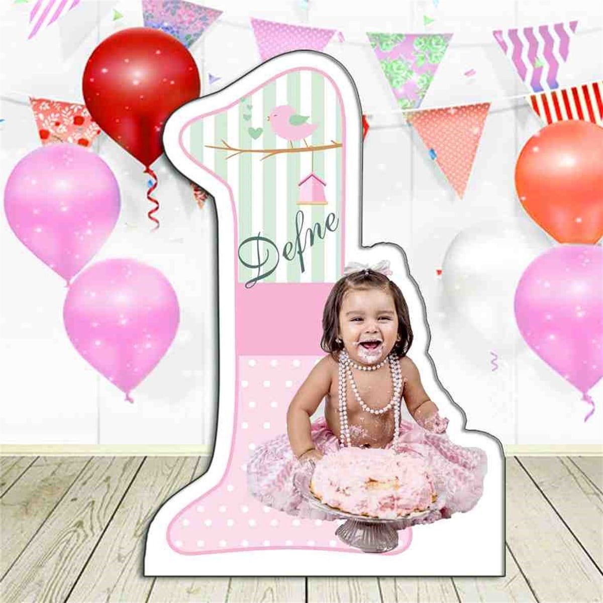 Kız Çocuğu Pembe Kuşlu Konsept Yaş Panosu  