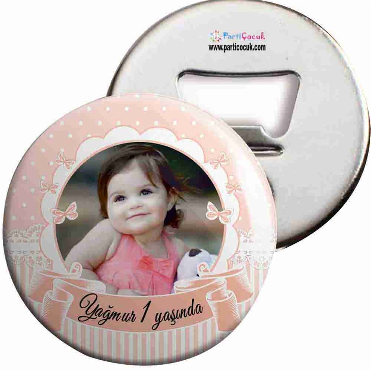 Kız Çocuğu Pembe Puantiyeli Doğum Günü Açacaklı Magnet  