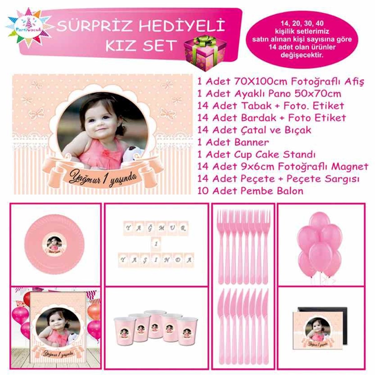 Kız Çocuğu Pembe Puantiyeli Konsept Sürpriz Set 