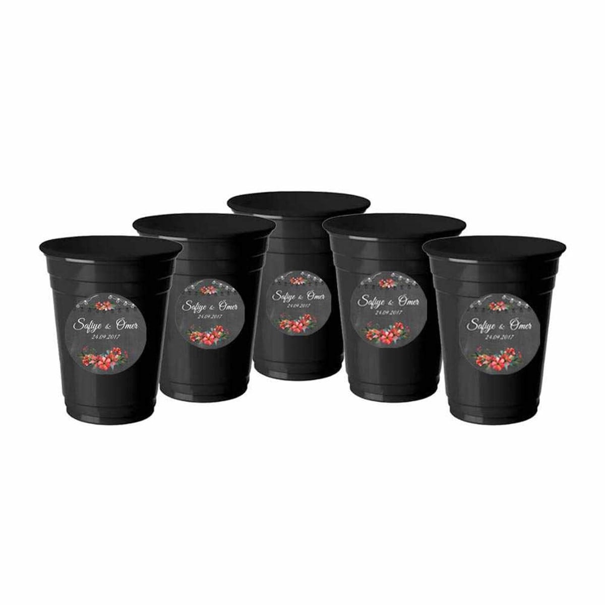 Kraft Rengi Vintage Çiçek Stickerlı Bardak 5 Adet 
