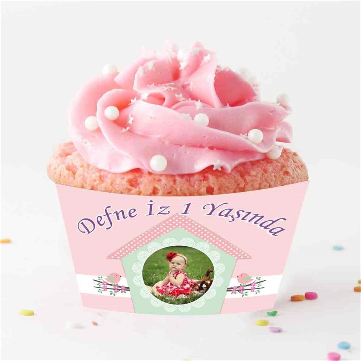 Kuşlu Pembe Cupcake Sargısı  