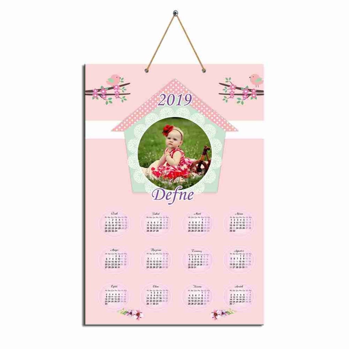 Kuşlu Pembe Karton Takvim  