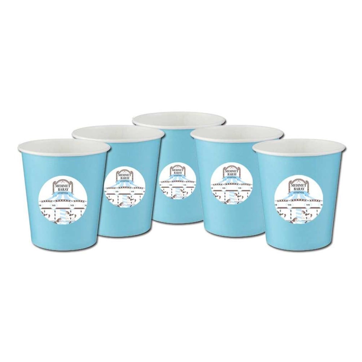 Mavi Atlı Karınca Bardak ve Etiketi 5 Adet    