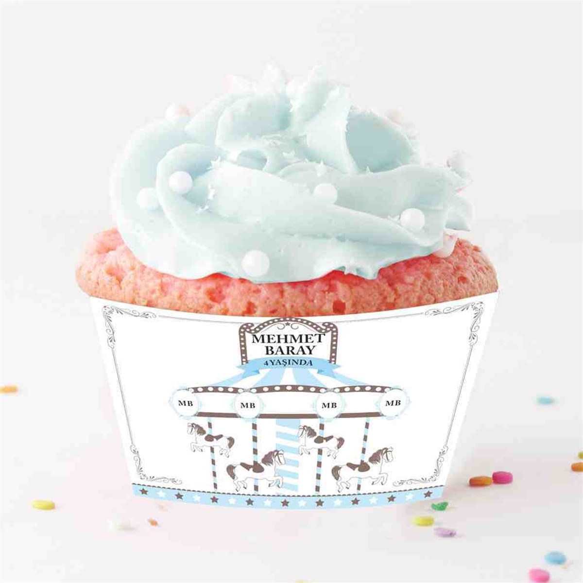 Mavi Atlı Karınca Cupcake Sargısı   
