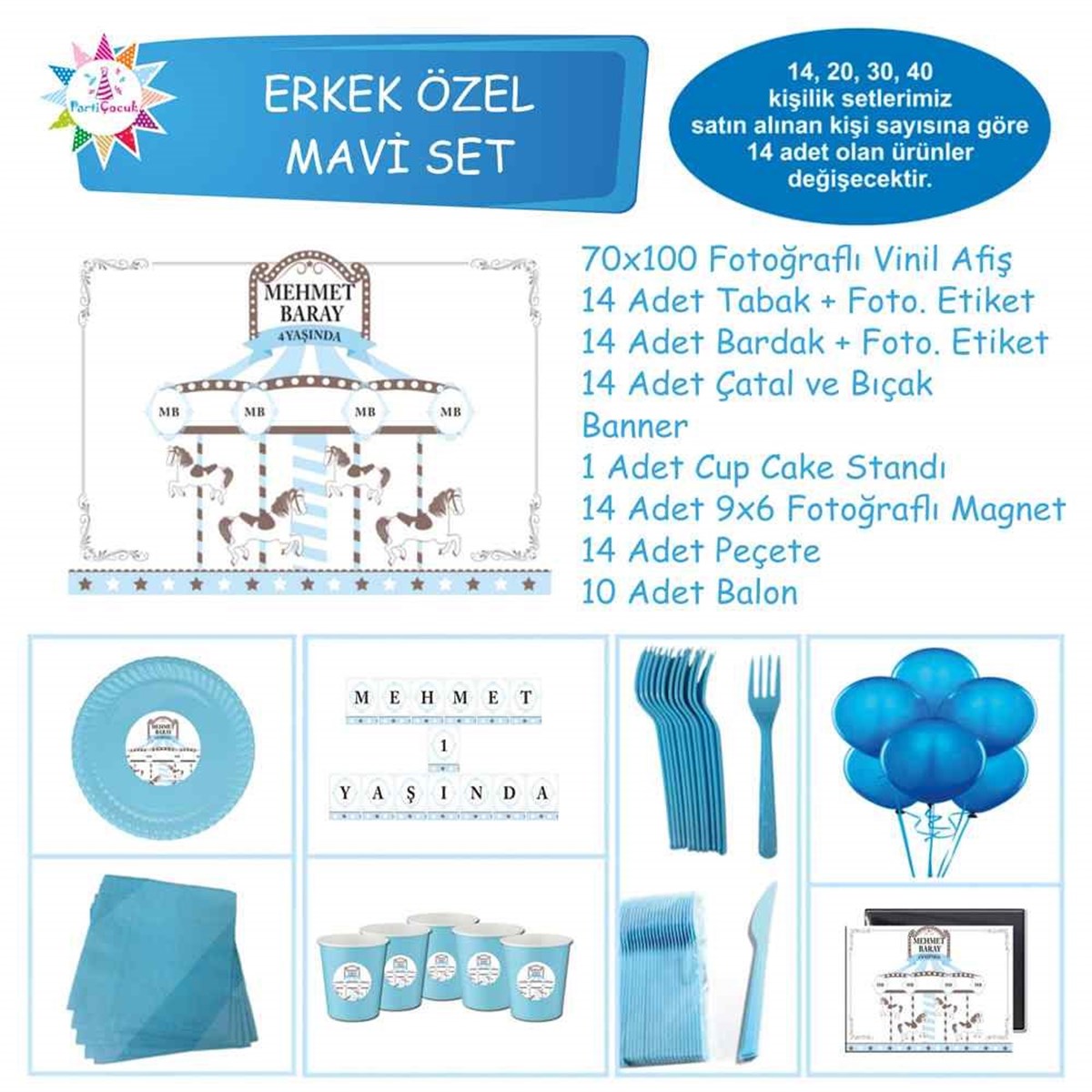 Mavi Atlı Karınca Konsept Parti Sepeti Seti Özel Set 